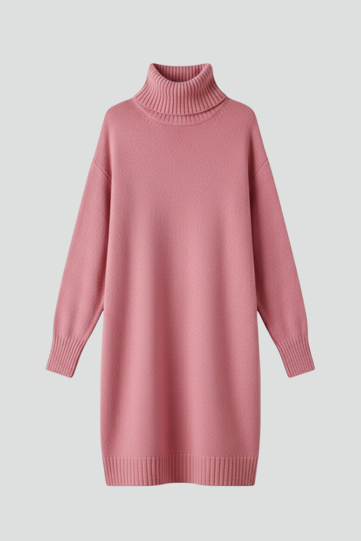Women’s Sweater Dress with High Neck and Long Sleeves