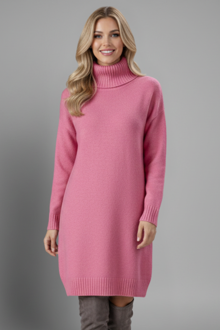Women’s Sweater Dress with High Neck and Long Sleeves