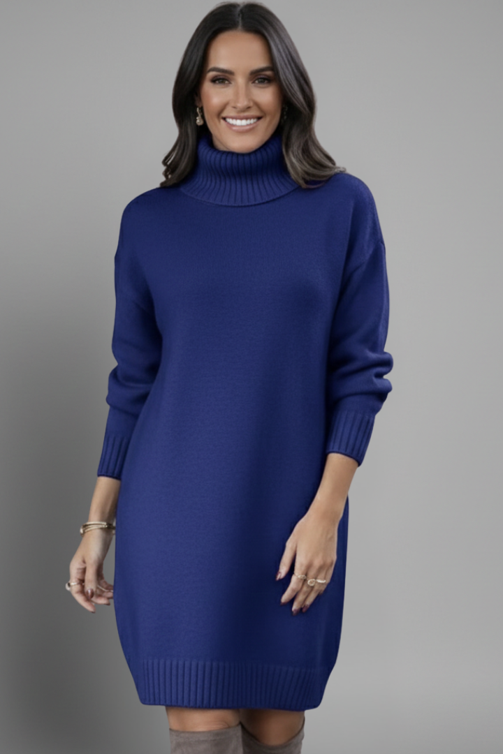 Women’s Sweater Dress with High Neck and Long Sleeves