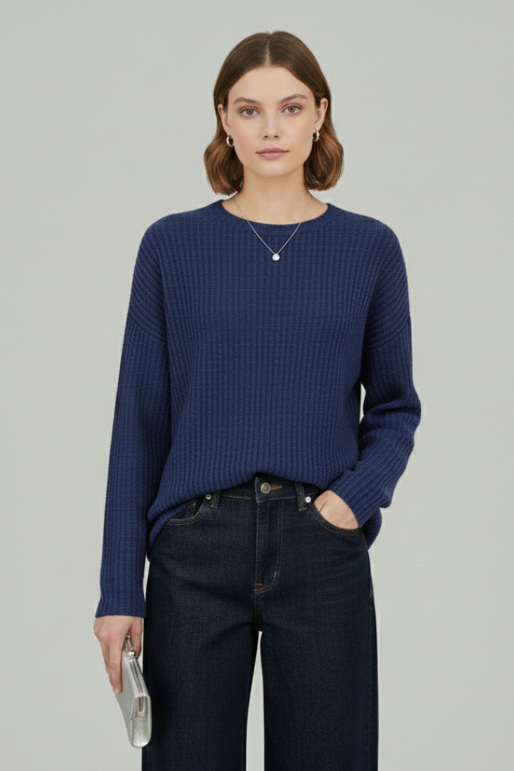 Women’s Sweater with Round Neck and Textured Surface