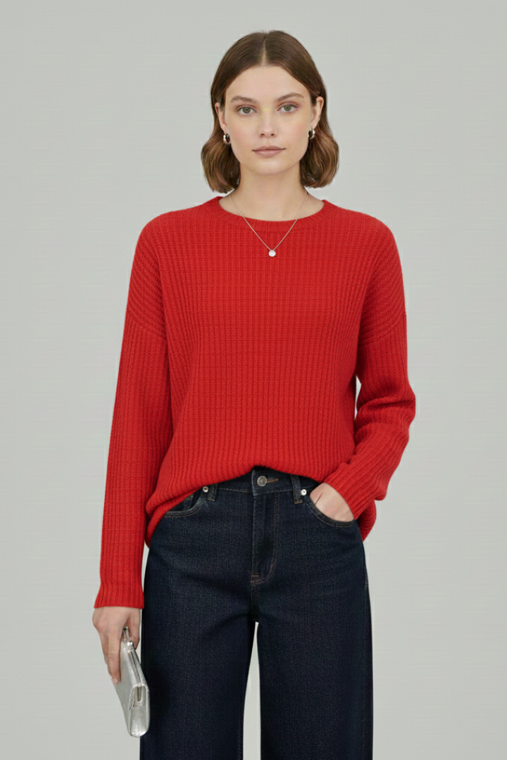 Women’s Sweater with Round Neck and Textured Surface