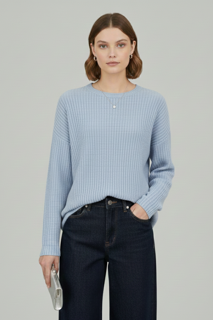 Women’s Sweater with Round Neck and Textured Surface