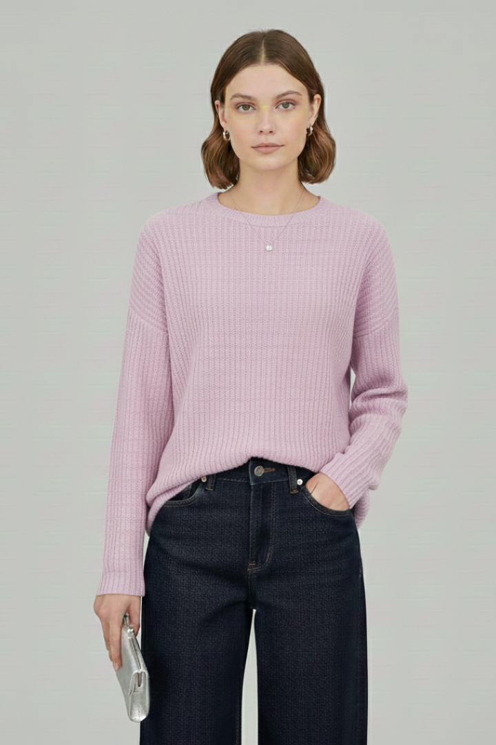 Women’s Sweater with Round Neck and Textured Surface