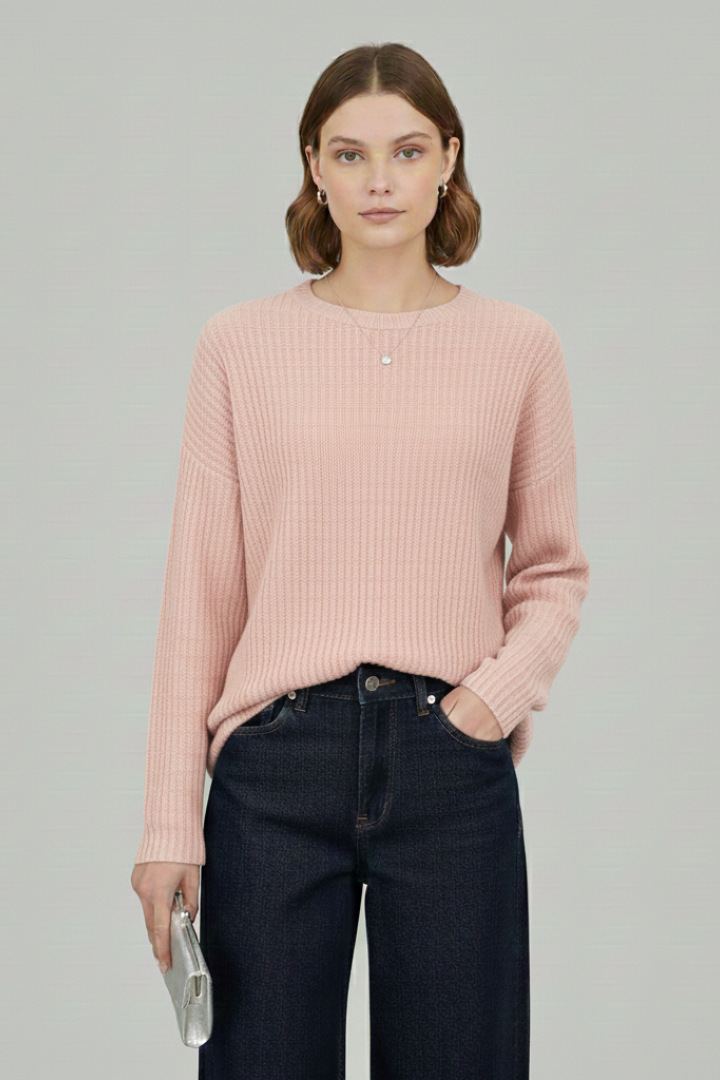 Women’s Sweater with Round Neck and Textured Surface