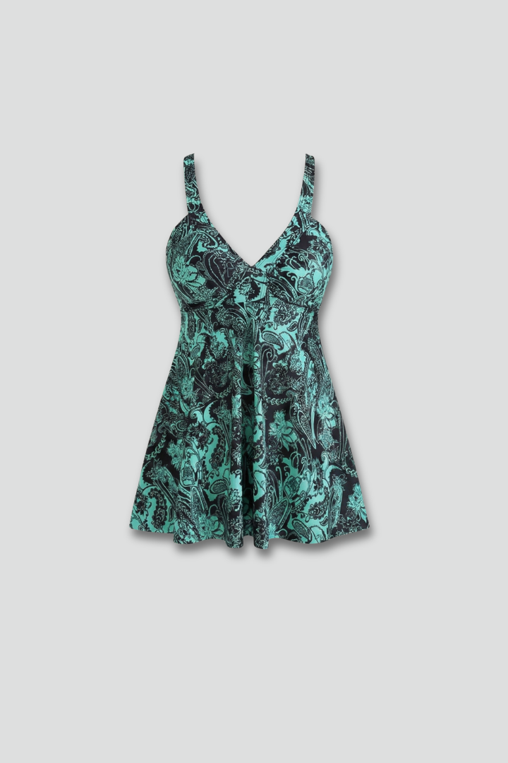 Women’s Swim Dress with V Neck and Flared Hem