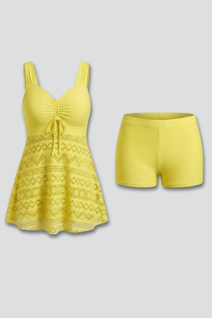 Women’s Swim Dress with V Neck and Lace Panel
