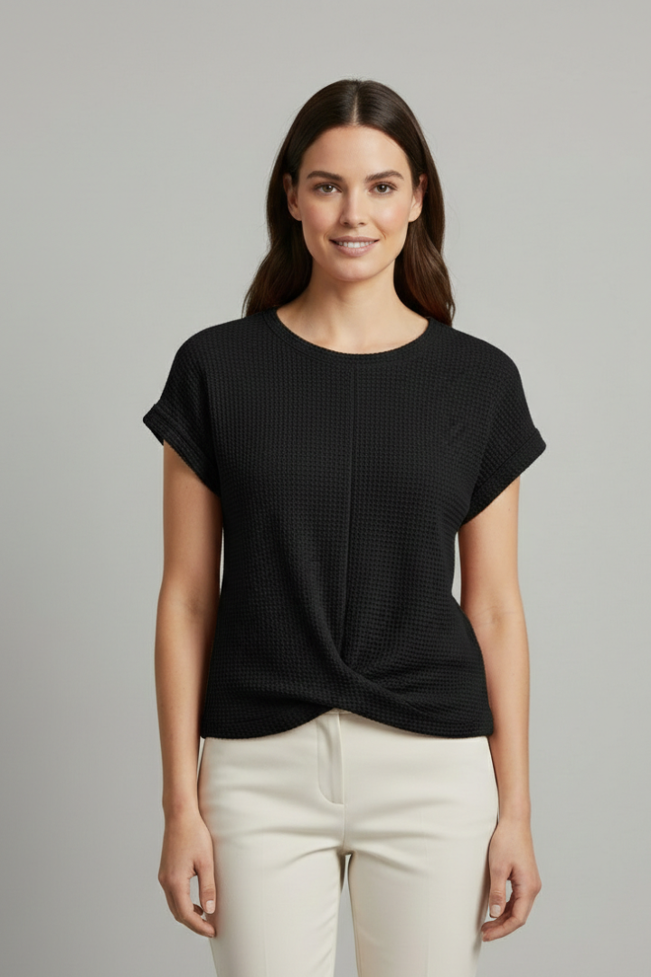 Women’s T-Shirt with Boat Neckline and Textured Surface