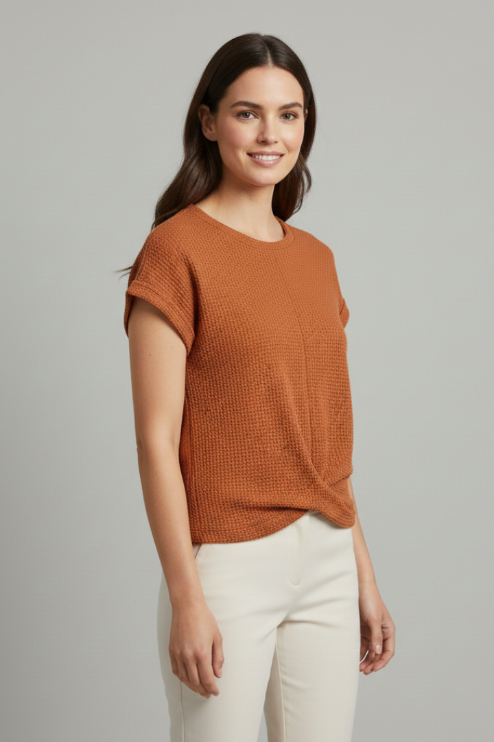 Women’s T-Shirt with Boat Neckline and Textured Surface