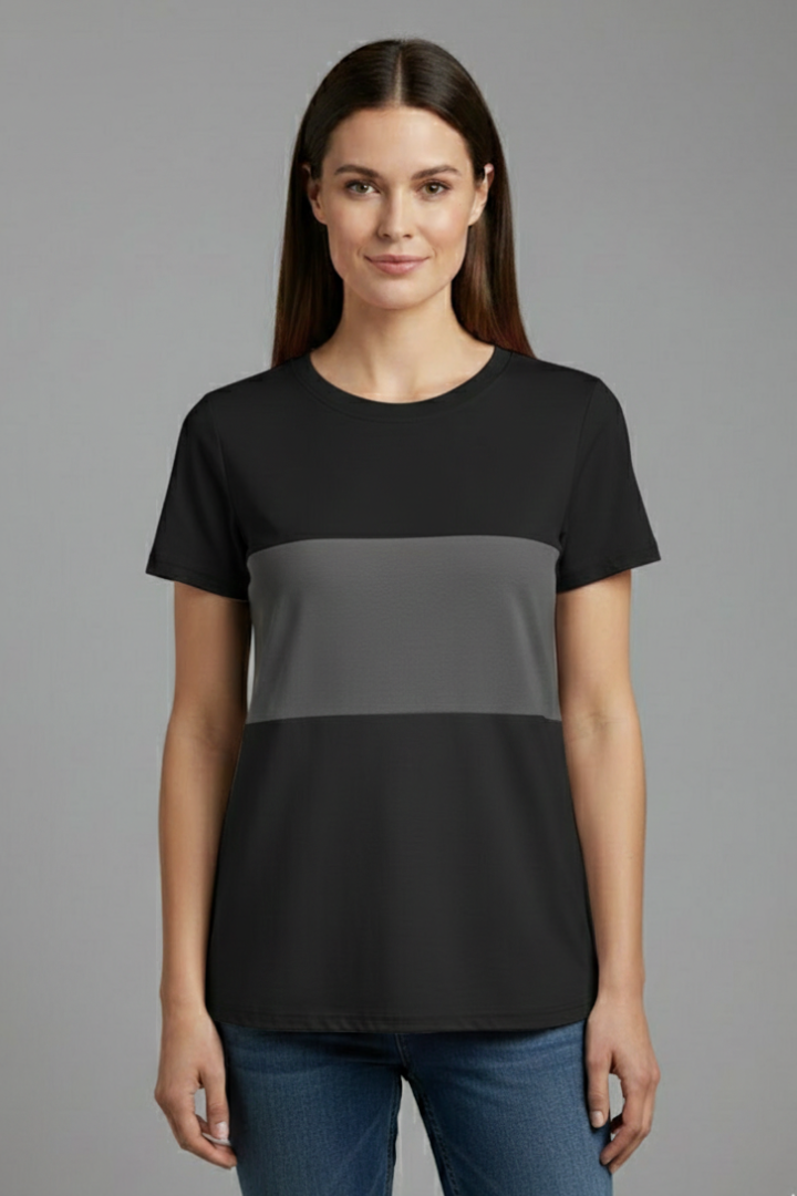 Women’s T-Shirt with Colour Block Panels and Short Sleeves