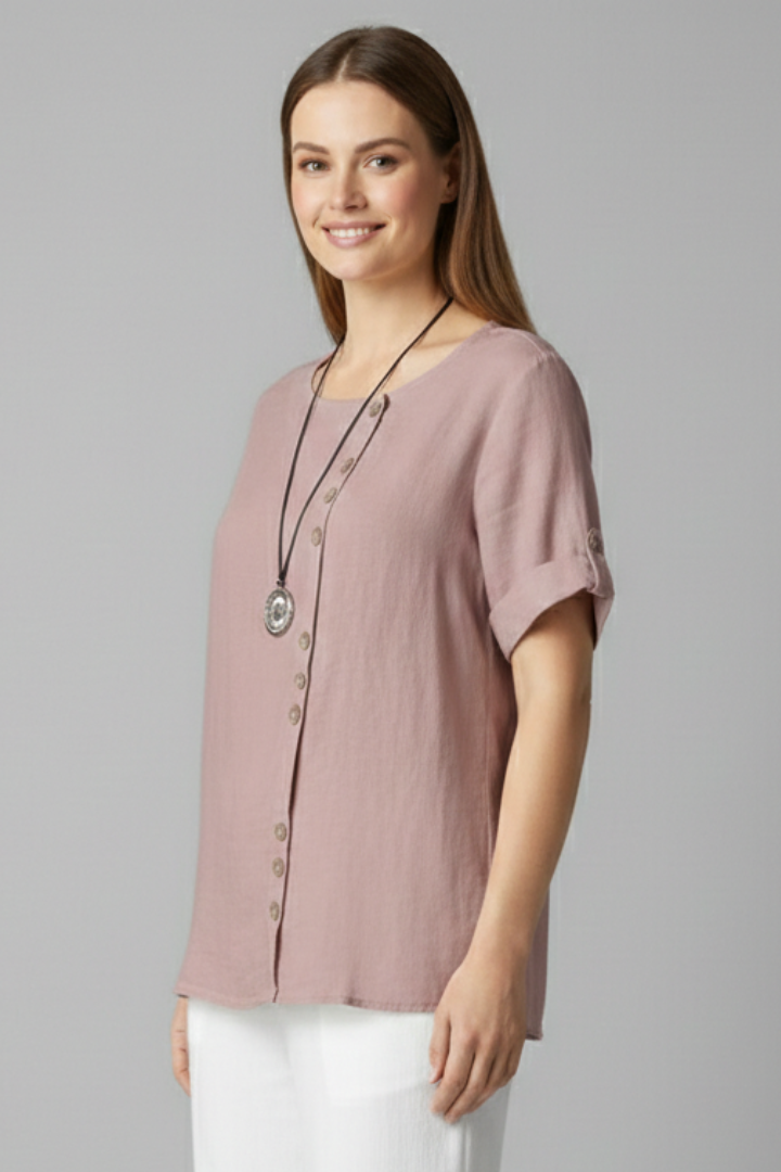 Women’s T-Shirt with Round Neckline and Button Front
