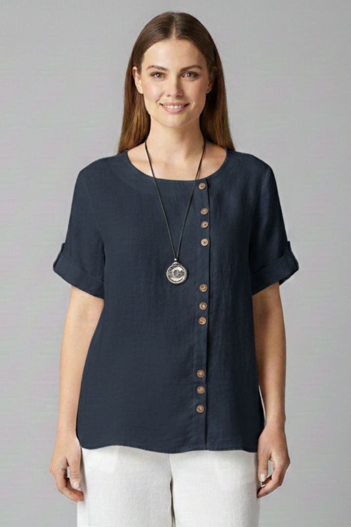 Women’s T-Shirt with Round Neckline and Button Front