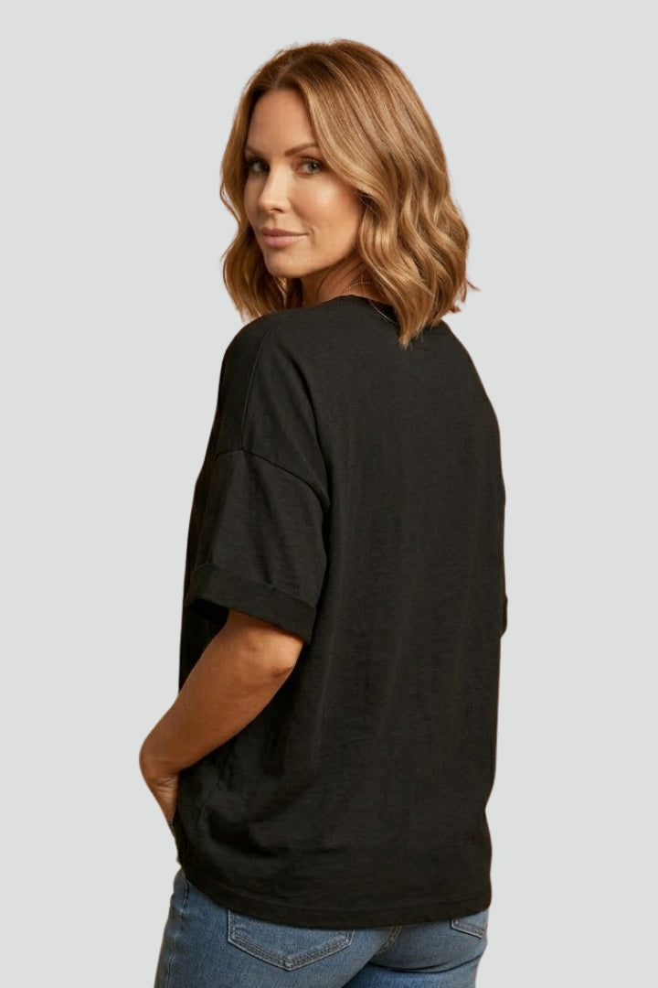 Women’s T-Shirt with Round Neckline and Cuffed Sleeves