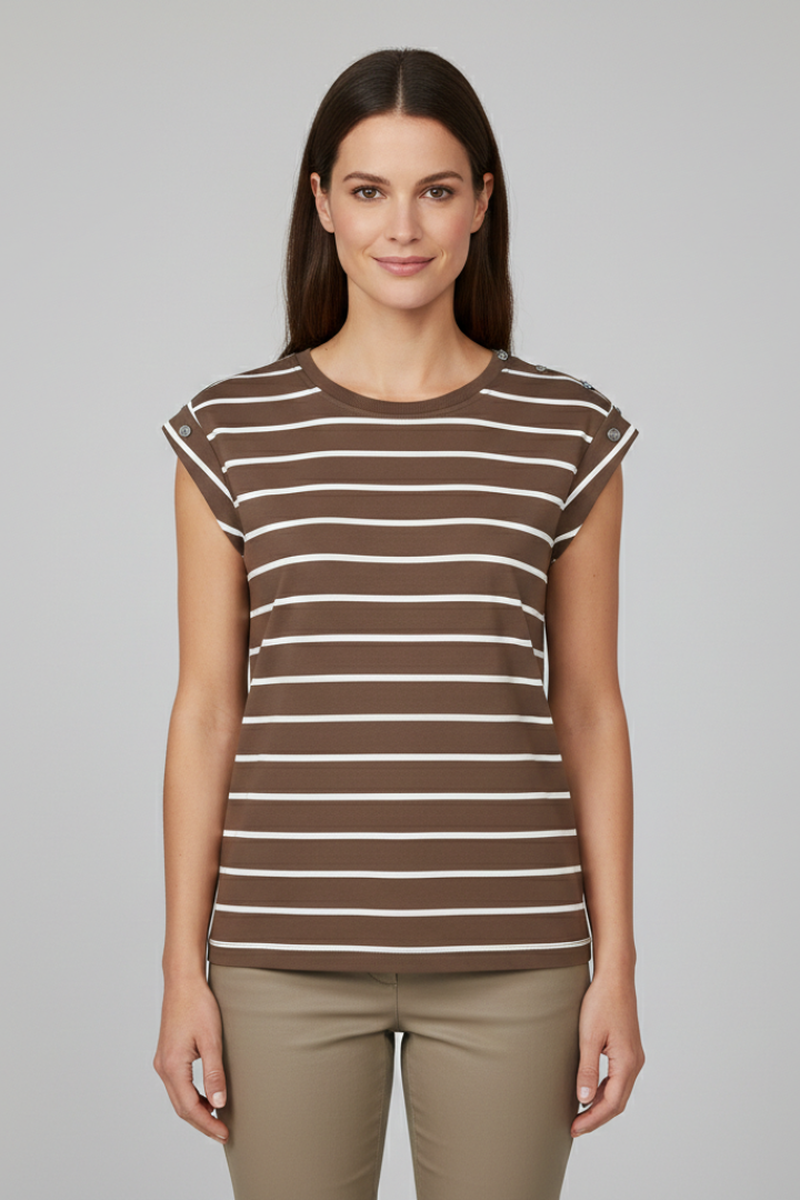 Women’s T-Shirt with Striped Pattern and Cap Sleeves