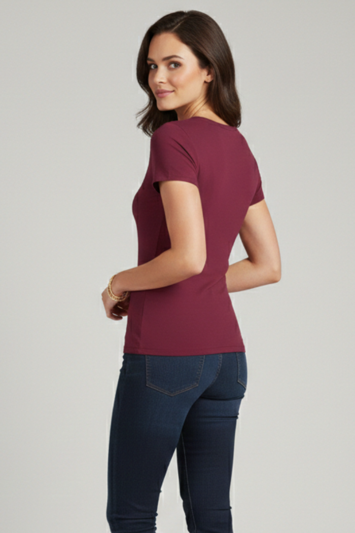 Women’s T-Shirt with V Neckline and Fitted Cut