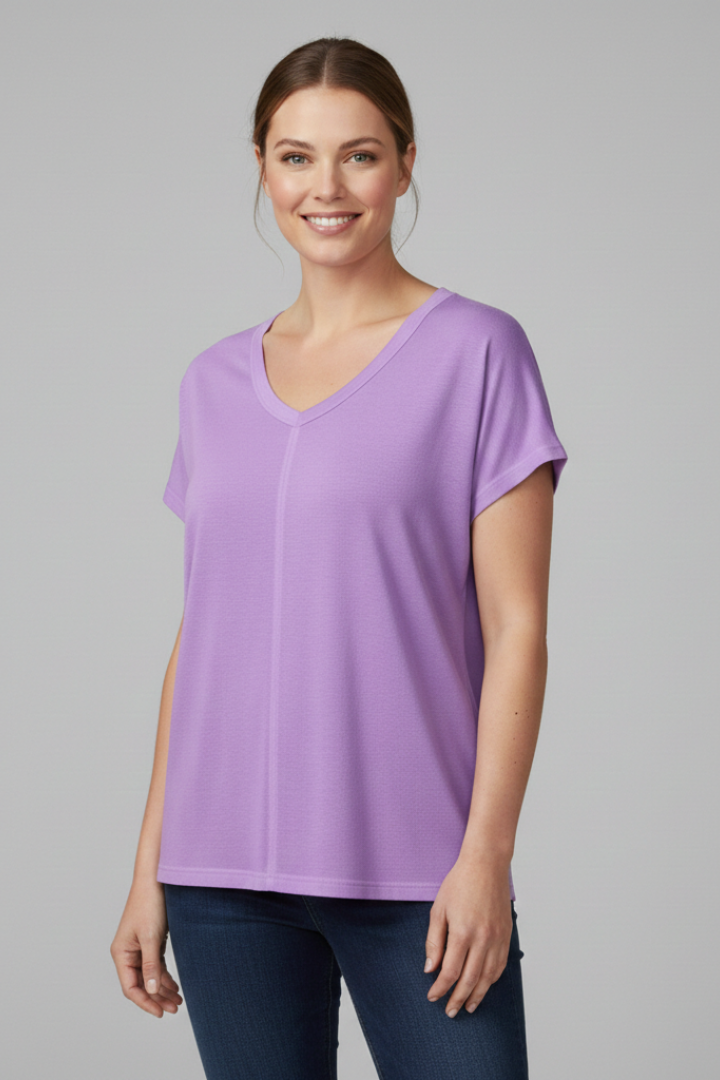 Women’s T-Shirt with V Neckline and Side Slits