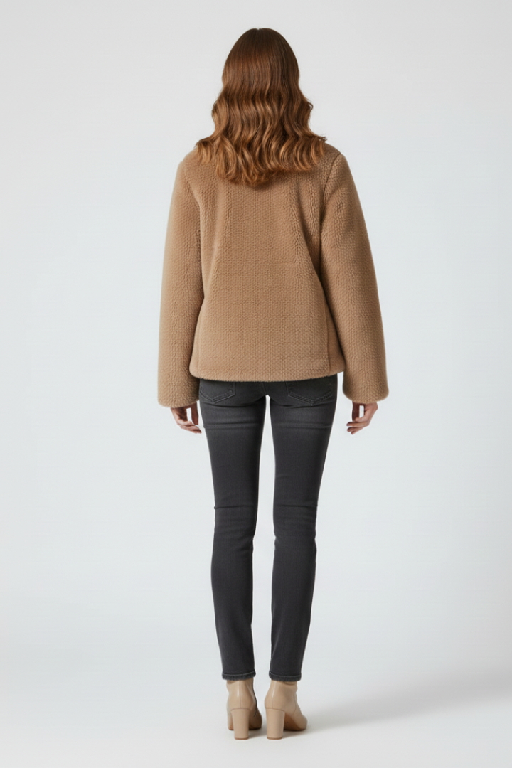 Women’s Teddy Coat with Zipper and Adjustable Hem