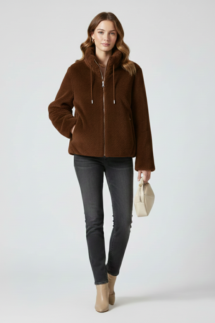 Women’s Teddy Coat with Zipper and Adjustable Hem