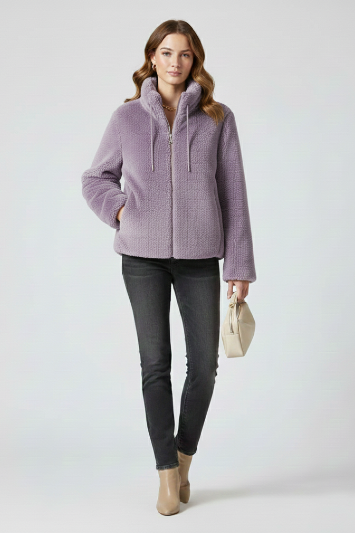 Women’s Teddy Coat with Zipper and Adjustable Hem