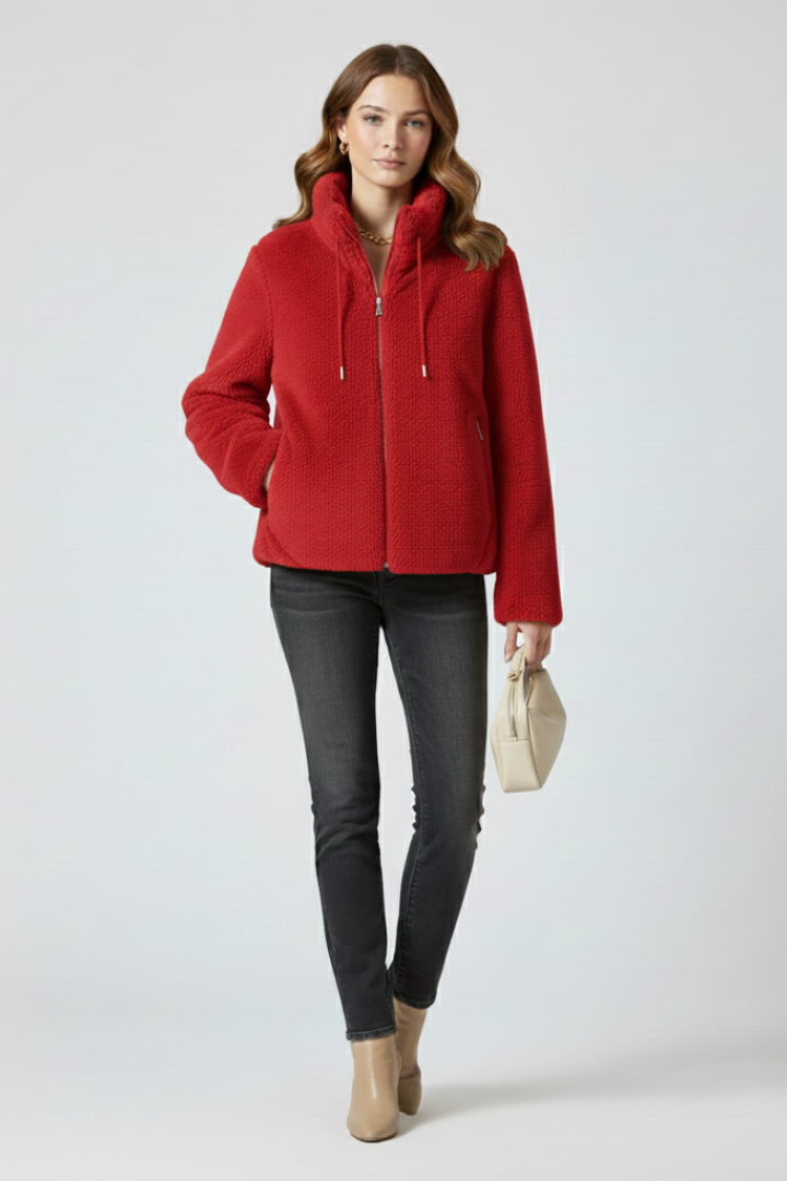 Women’s Teddy Coat with Zipper and Adjustable Hem