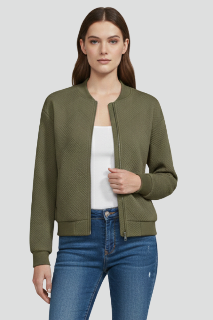 Women’s Textured Jacket with Zip Front and Long Sleeves