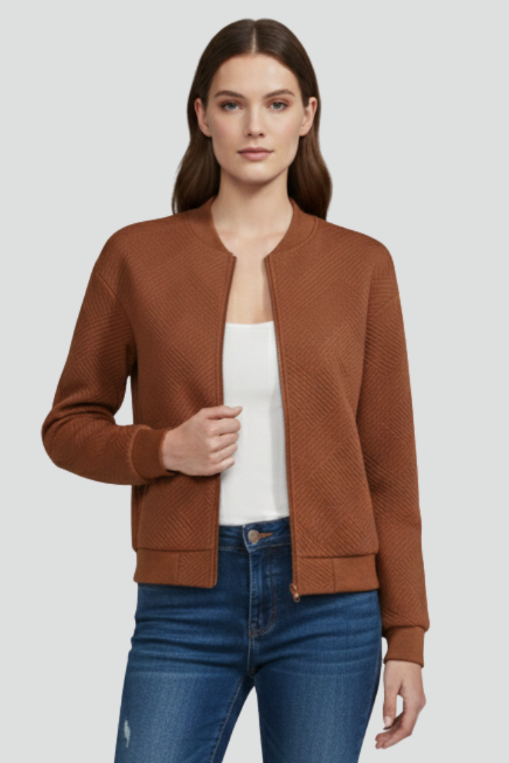 Women’s Textured Jacket with Zip Front and Long Sleeves