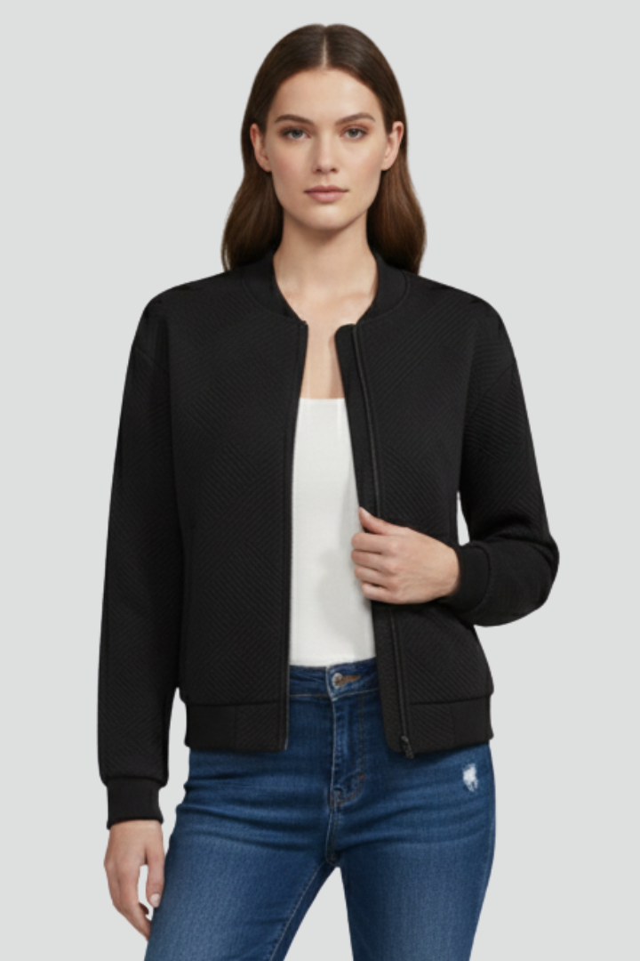 Women’s Textured Jacket with Zip Front and Long Sleeves