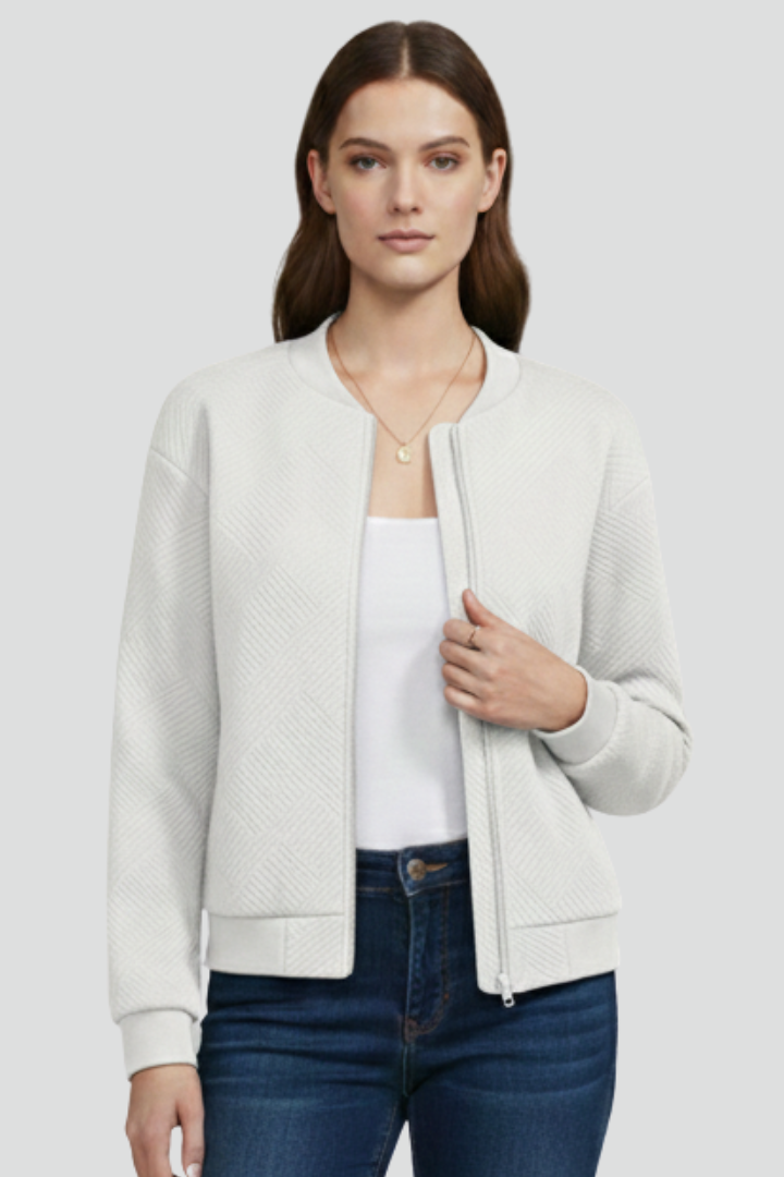 Women’s Textured Jacket with Zip Front and Long Sleeves
