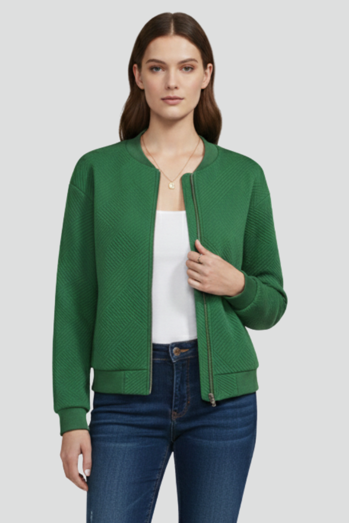Women’s Textured Jacket with Zip Front and Long Sleeves