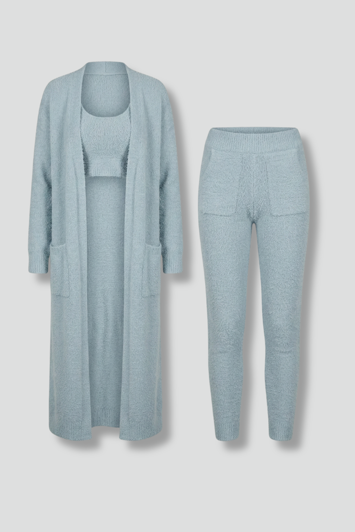 Women’s Three Piece Set with Crop Top and Open Cardigan