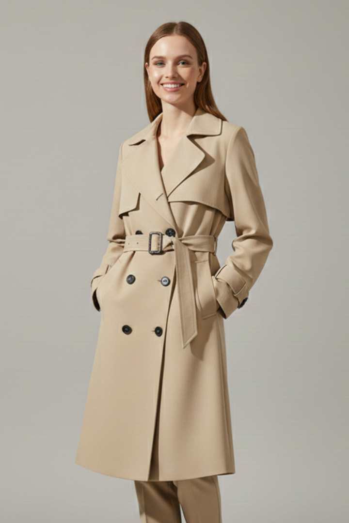 Women’s Trench Coat with Belt and Button Front