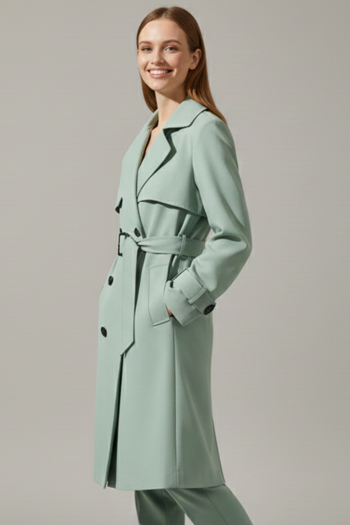 Women’s Trench Coat with Belt and Button Front