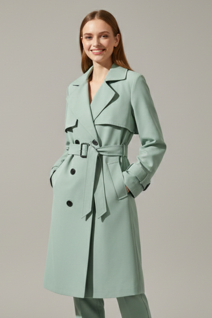 Women’s Trench Coat with Belt and Button Front