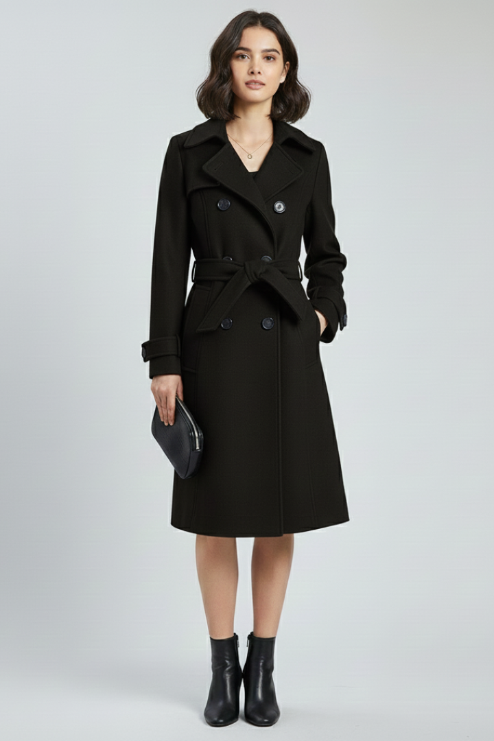 Women’s Trench Coat with Belt and Double Buttons