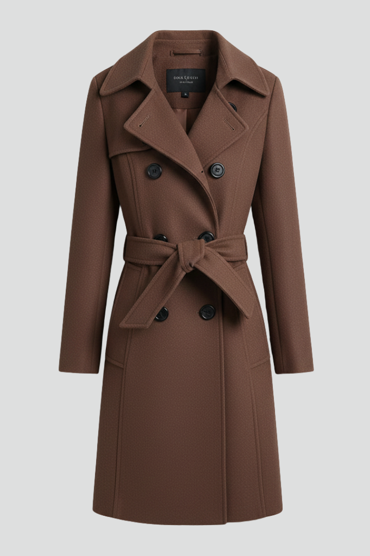 Women’s Trench Coat with Belt and Double Buttons