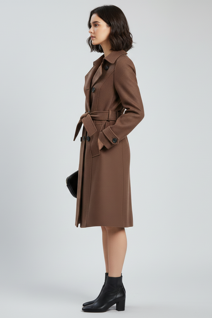 Women’s Trench Coat with Belt and Double Buttons