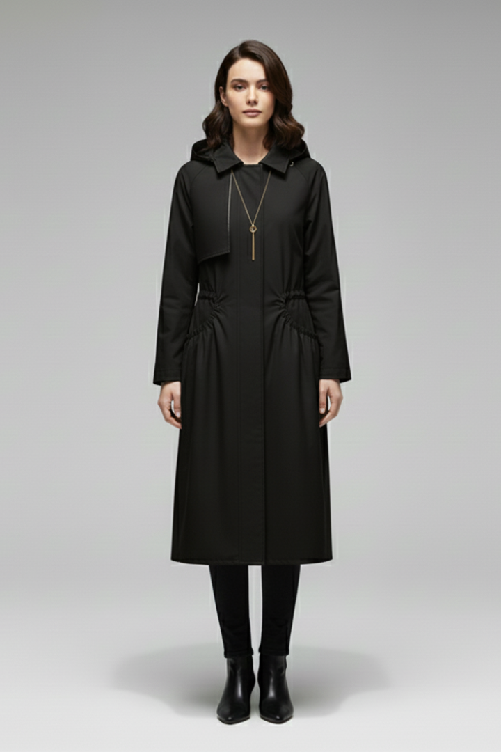 Women’s Trench Coat with Hood and Adjustable Belt