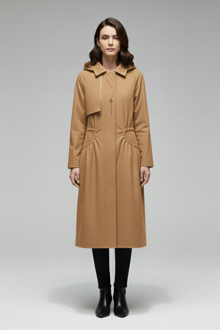 Women’s Trench Coat with Hood and Adjustable Belt