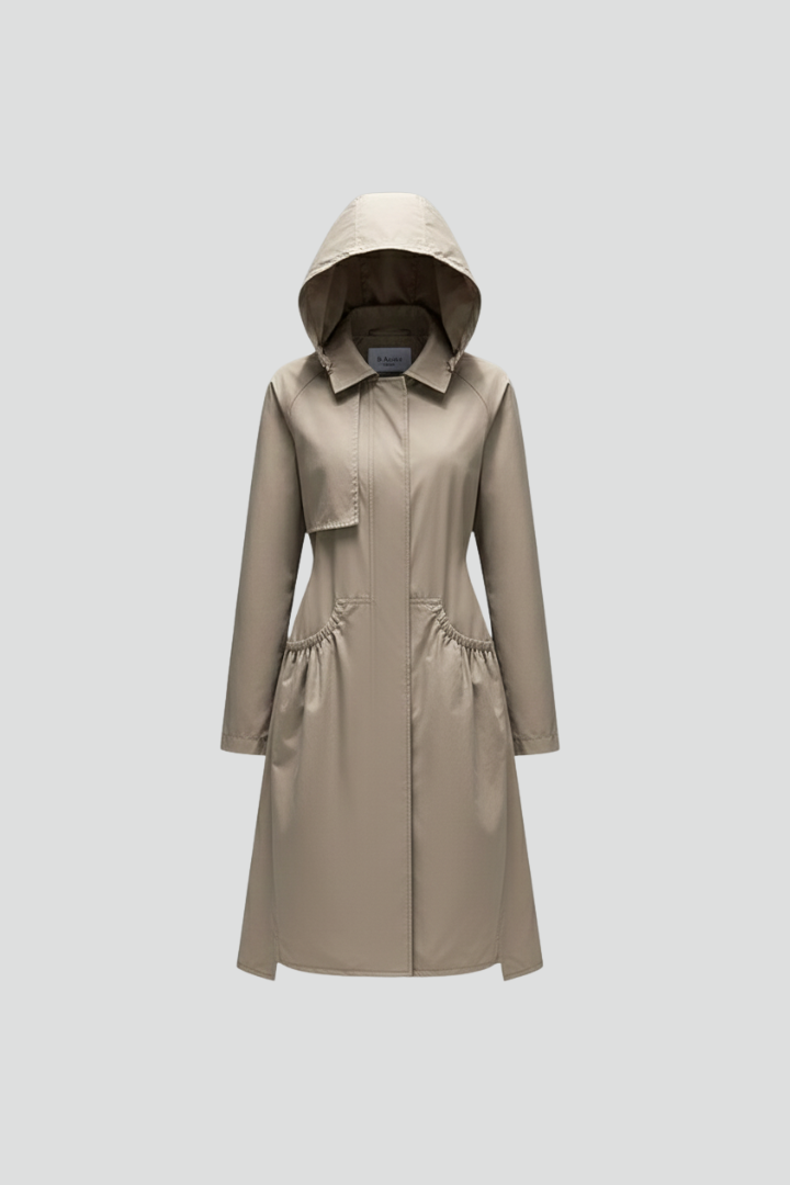 Women’s Trench Coat with Hood and Adjustable Belt