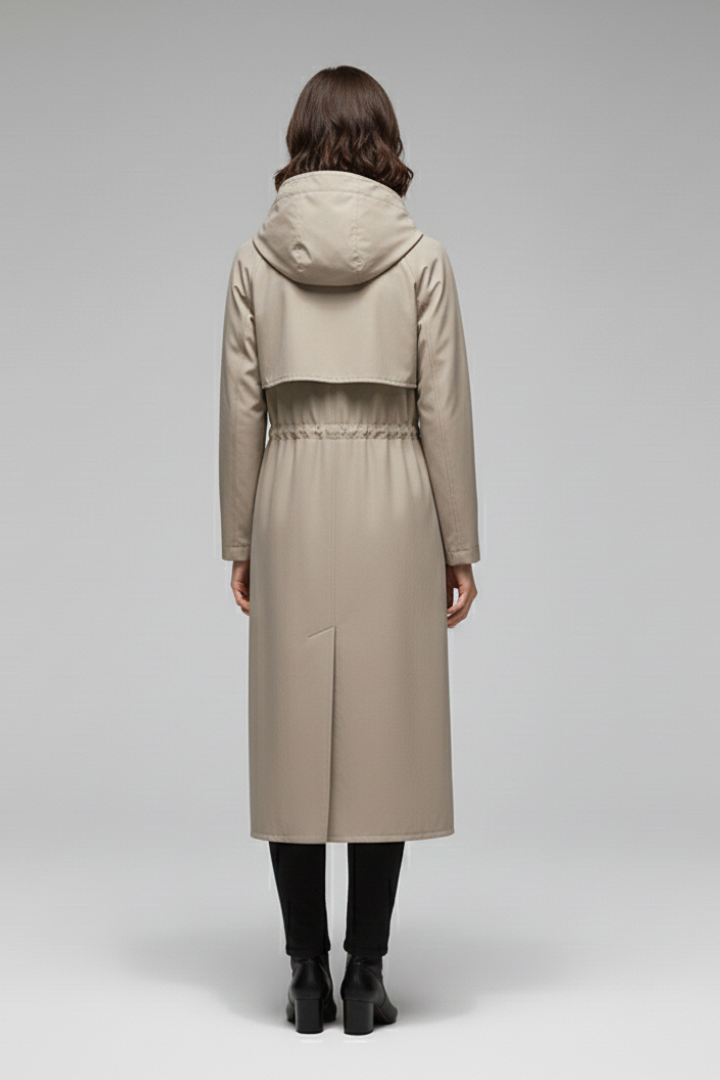 Women’s Trench Coat with Hood and Adjustable Belt