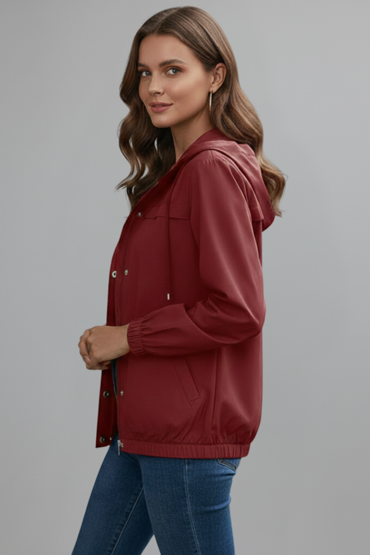 Women’s Trench Coat with Hood and Long Sleeves
