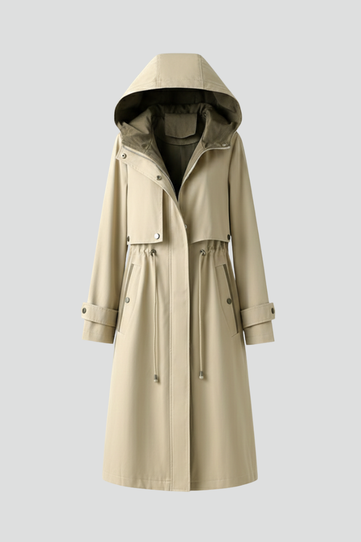 Women’s Trench Coat with Hood and Zip Closure