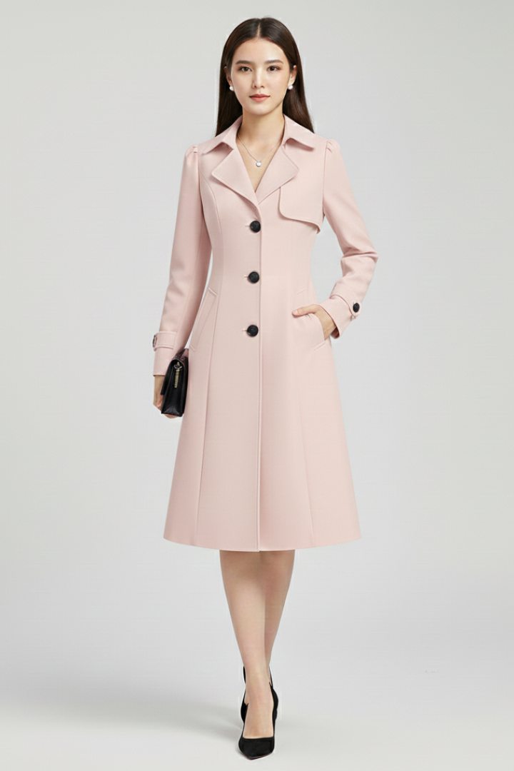 Women’s Trench Coat with Notched Lapel and Button Closure