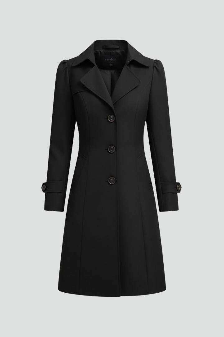 Women’s Trench Coat with Notched Lapel and Button Closure