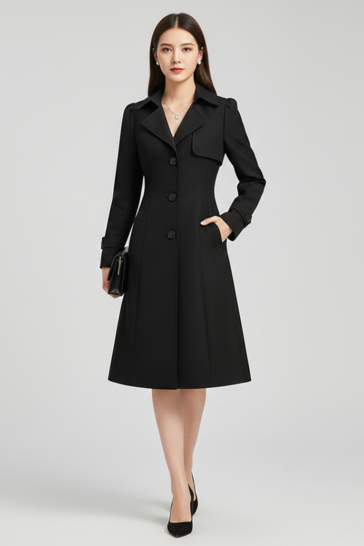 Women’s Trench Coat with Notched Lapel and Button Closure