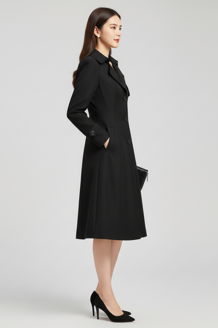 Women’s Trench Coat with Notched Lapel and Button Closure