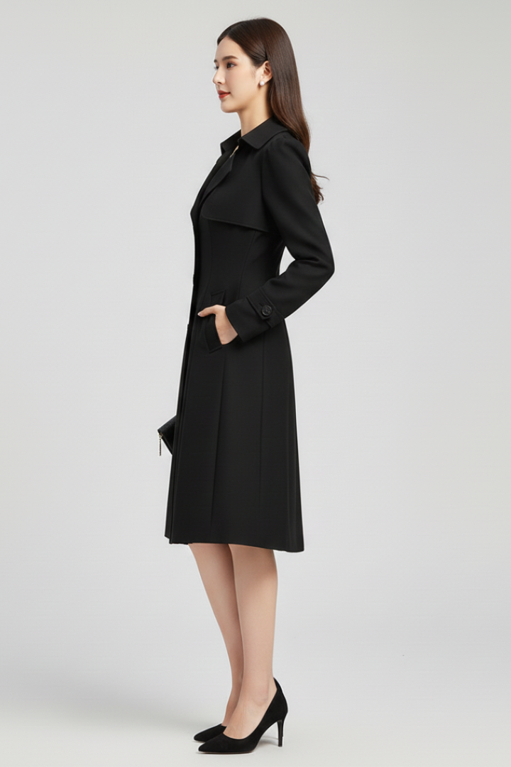 Women’s Trench Coat with Notched Lapel and Button Closure