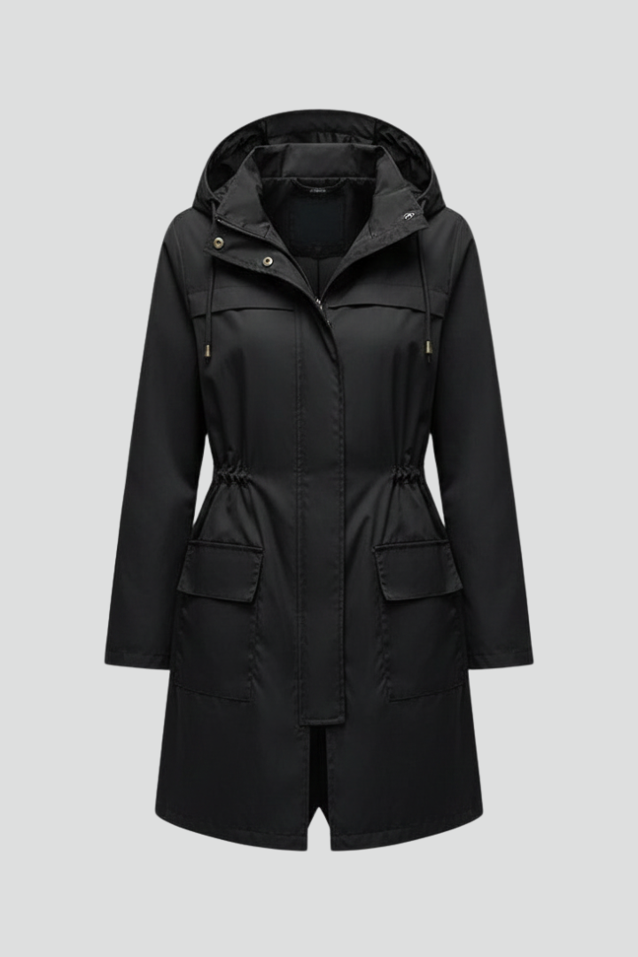 Women’s Trench Coat with Zip Fastening and Long Sleeves