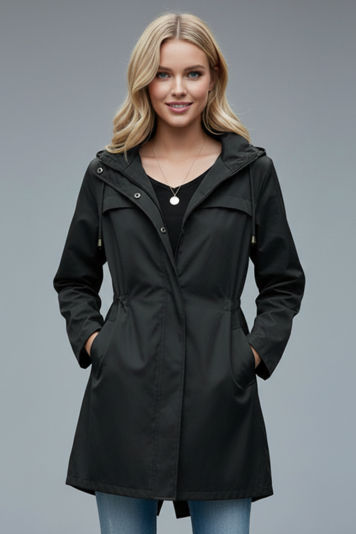 Women’s Trench Coat with Zip Fastening and Long Sleeves