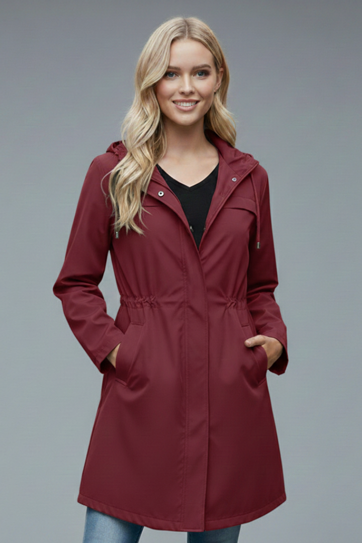 Women’s Trench Coat with Zip Fastening and Long Sleeves
