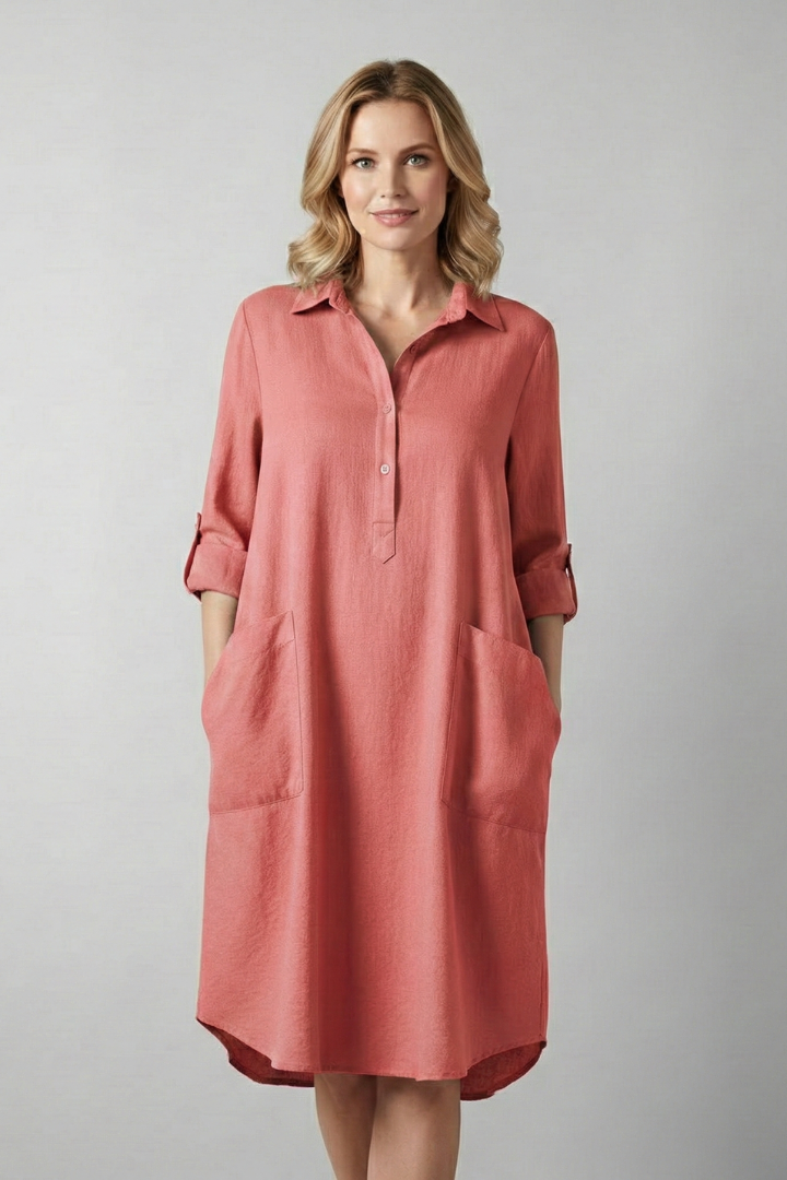 Women’s Tunic Blouse with Collar and Button Fastening